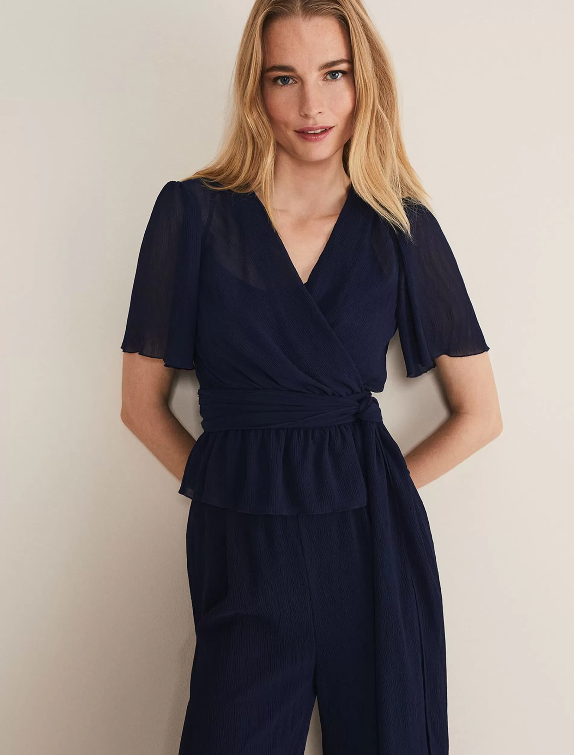 Phase Eight Aster Plisse Wrap Top Co-Ord French Navy Discount