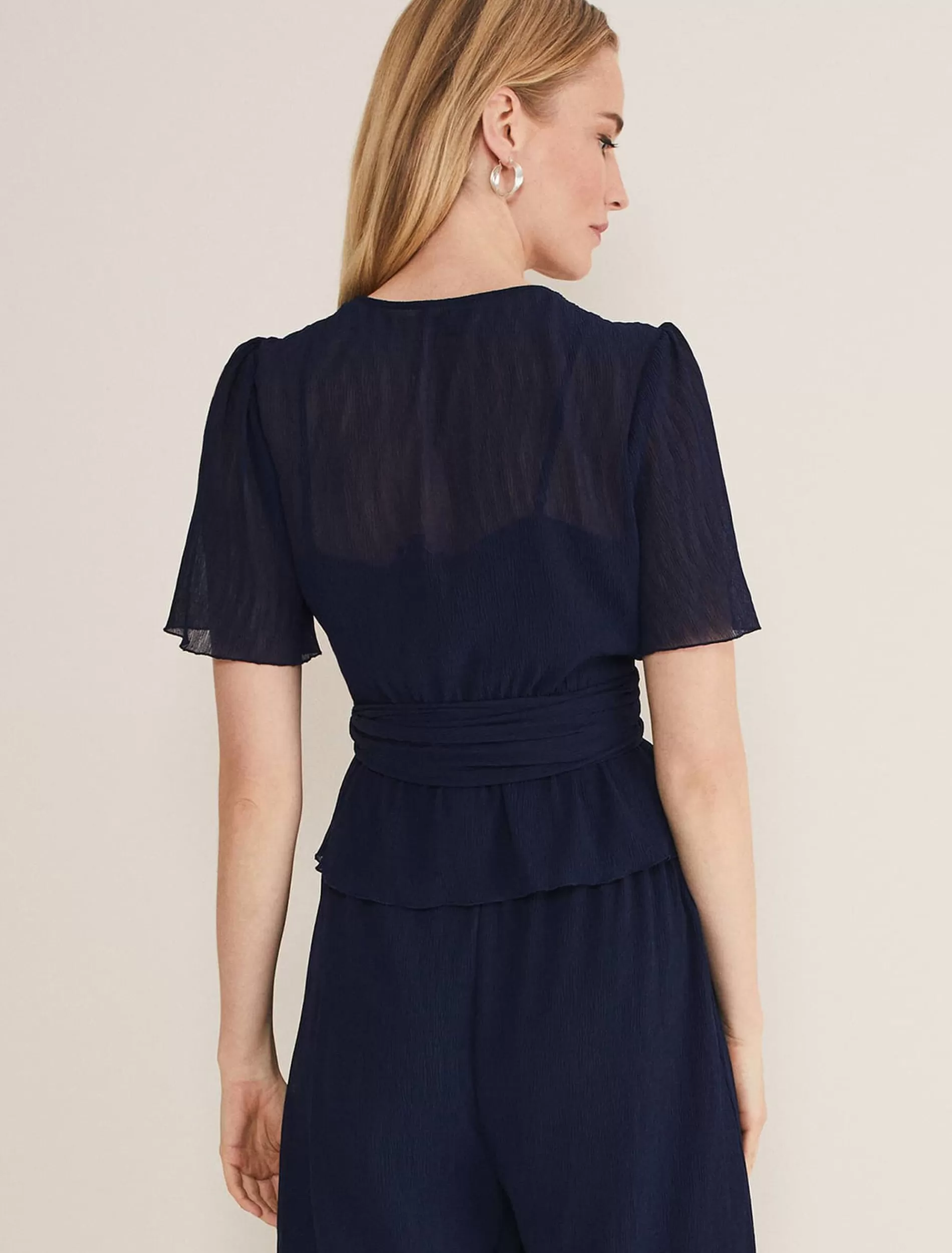 Phase Eight Aster Plisse Wrap Top Co-Ord French Navy Discount