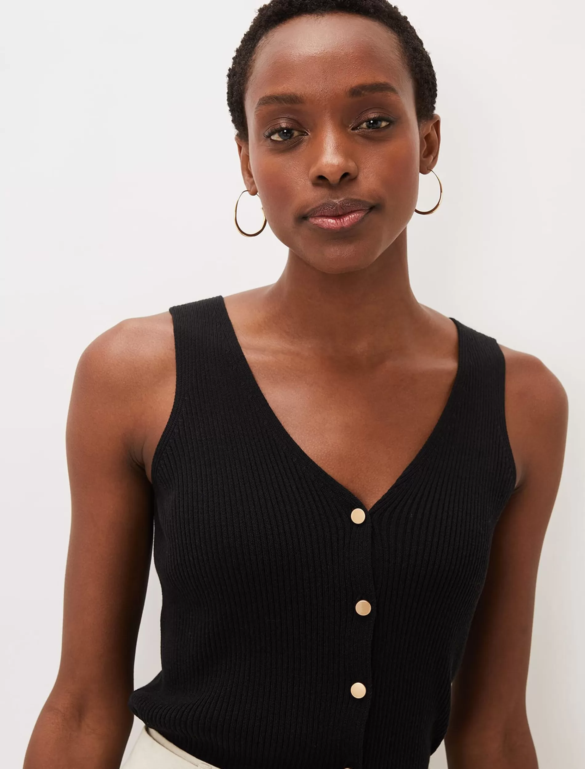 Phase Eight Celine Ribbed Button Vest Top Black Store