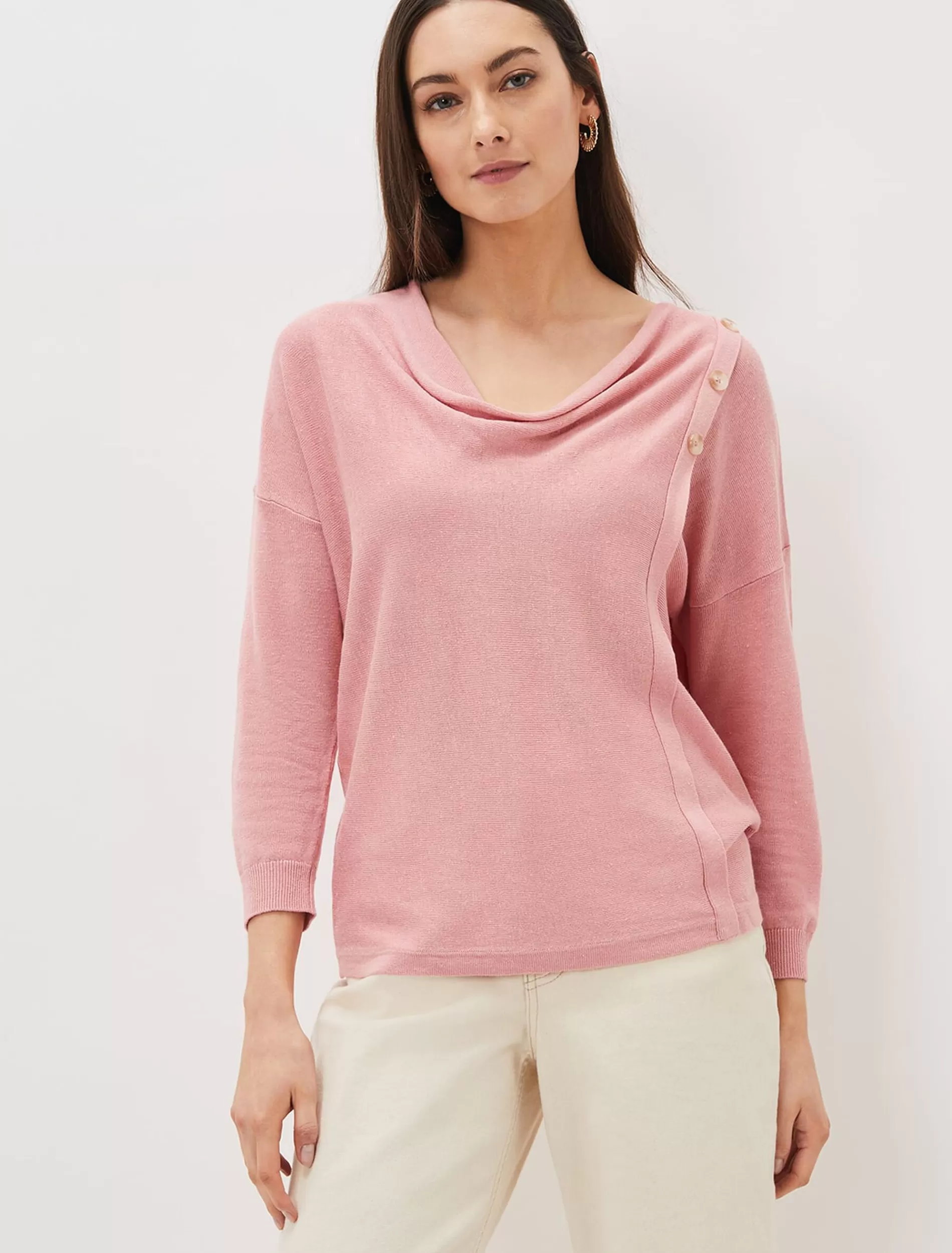 Phase Eight Dana Cowl Neck Button Trim Knit Rose Cheap