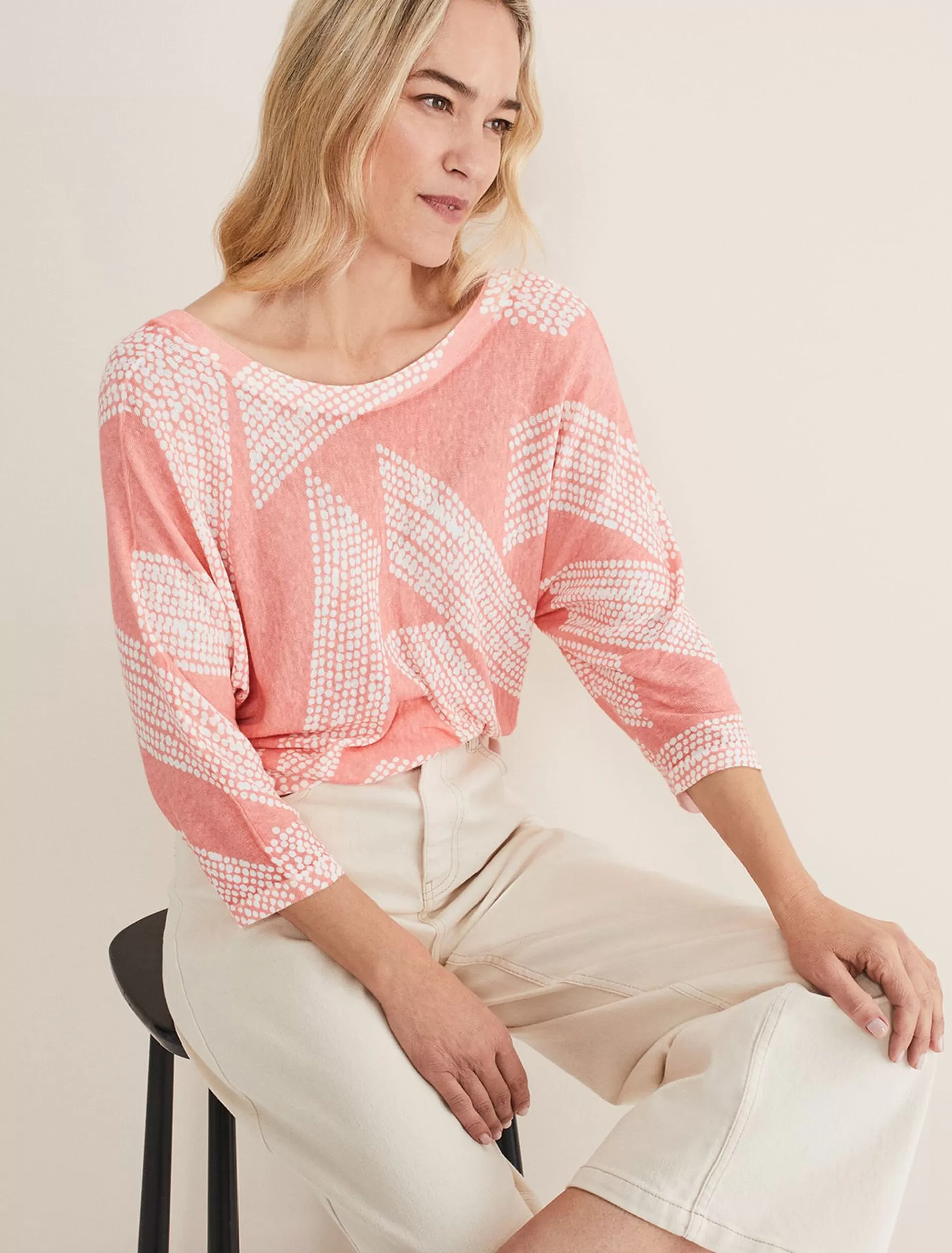 Phase Eight Emma Diagonal Dot Print Knit Coral/Ivory Fashion