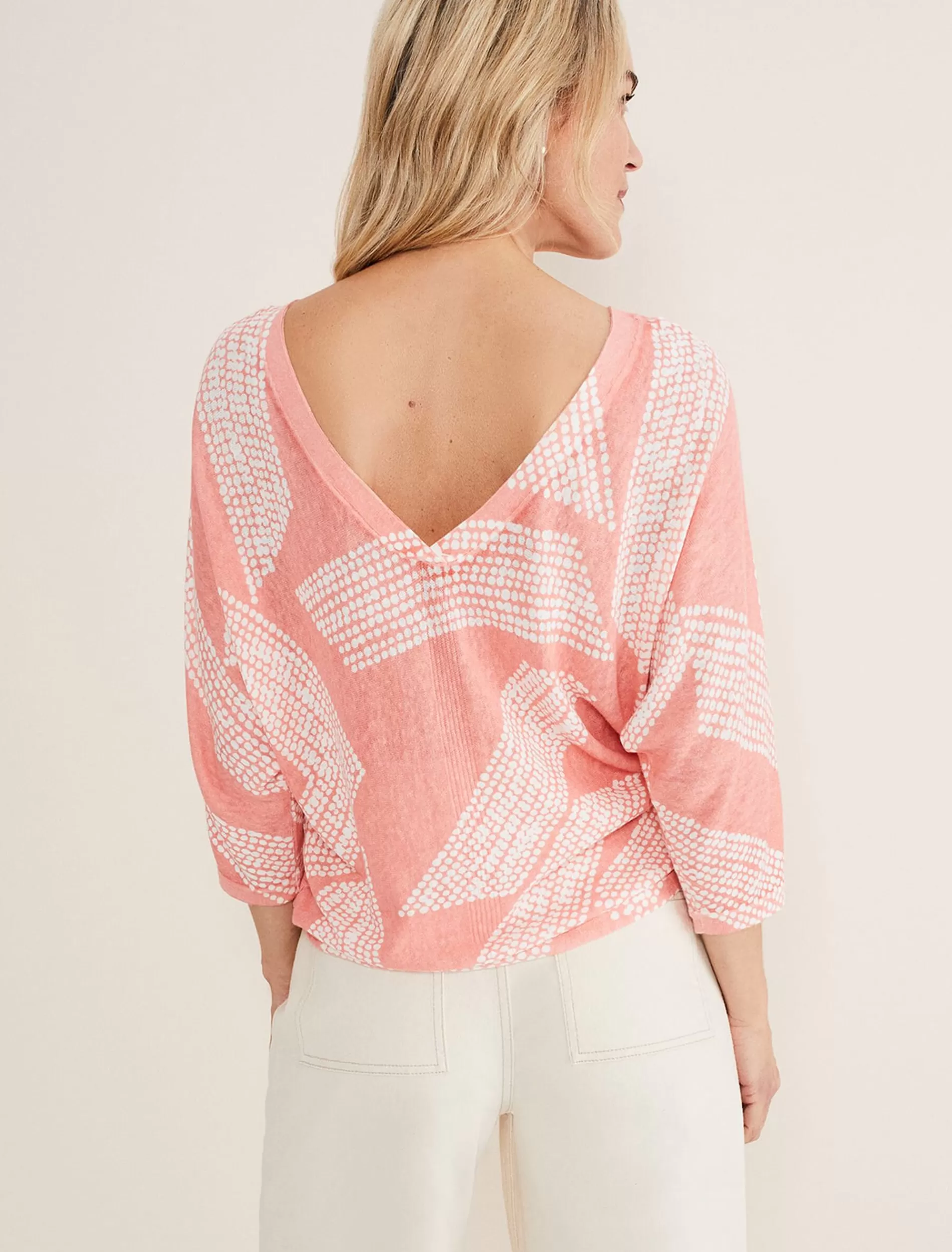 Phase Eight Emma Diagonal Dot Print Knit Coral/Ivory Fashion