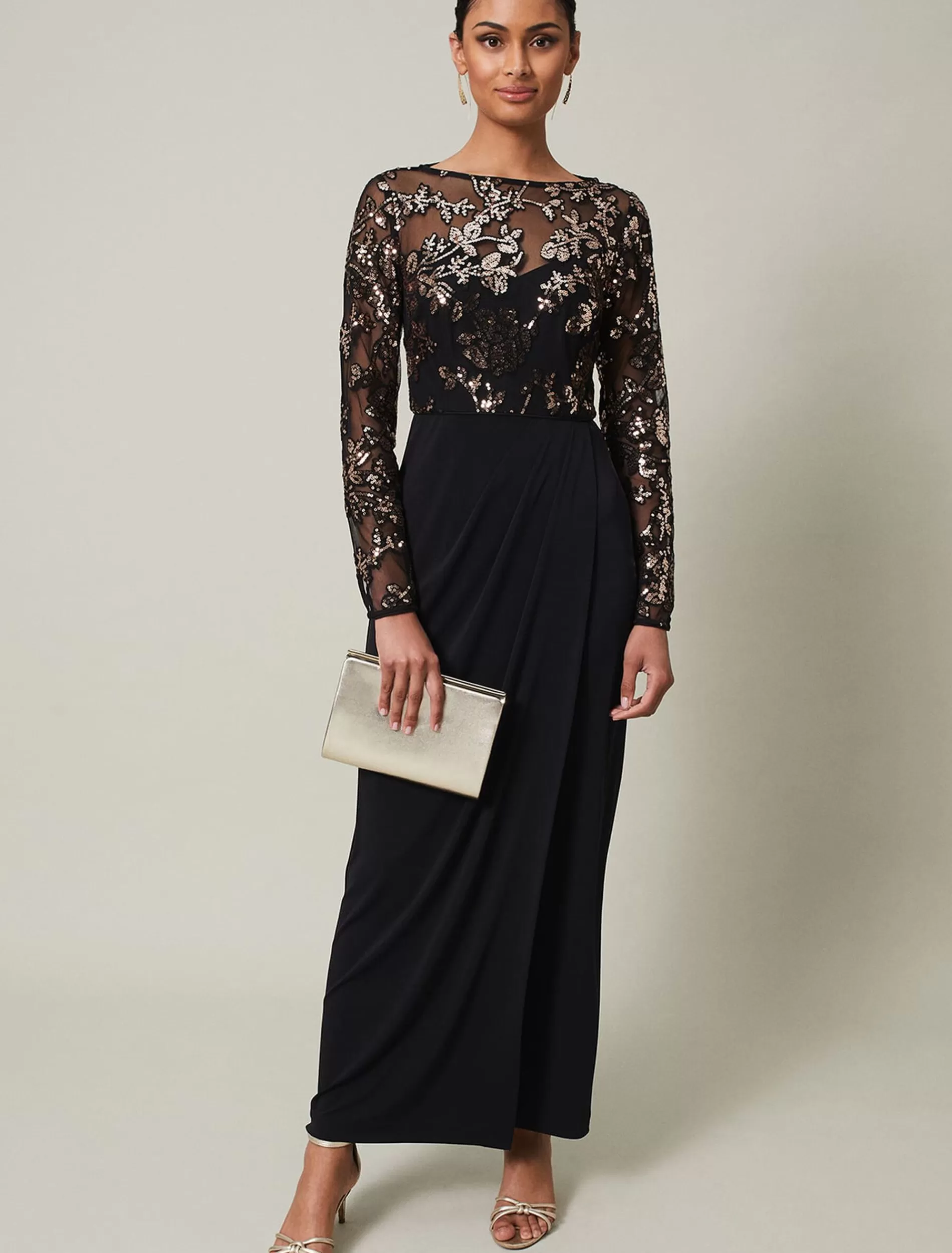 Phase Eight Jacinta Sequin Jersey Maxi Dress Black/Gold Discount