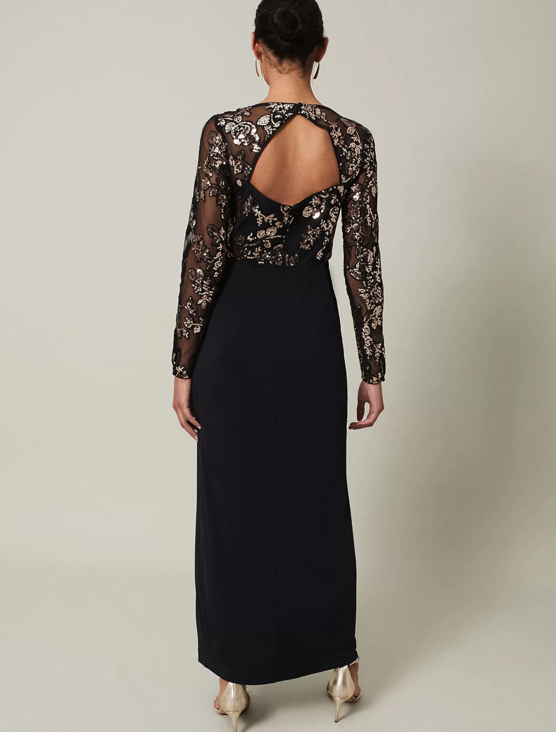 Phase Eight Jacinta Sequin Jersey Maxi Dress Black/Gold Discount