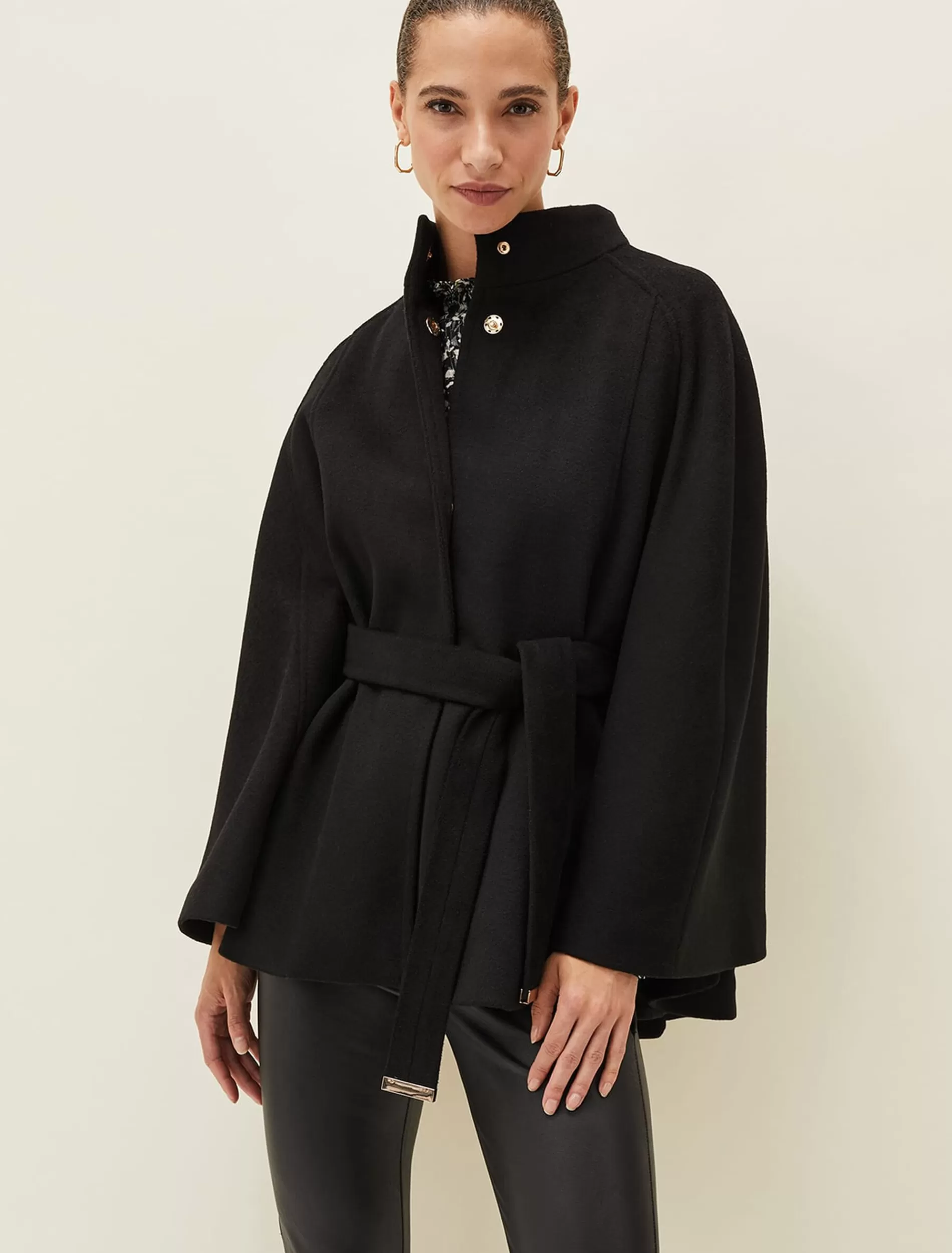 Phase Eight Jodie Wool Blend Cape Coat Black New