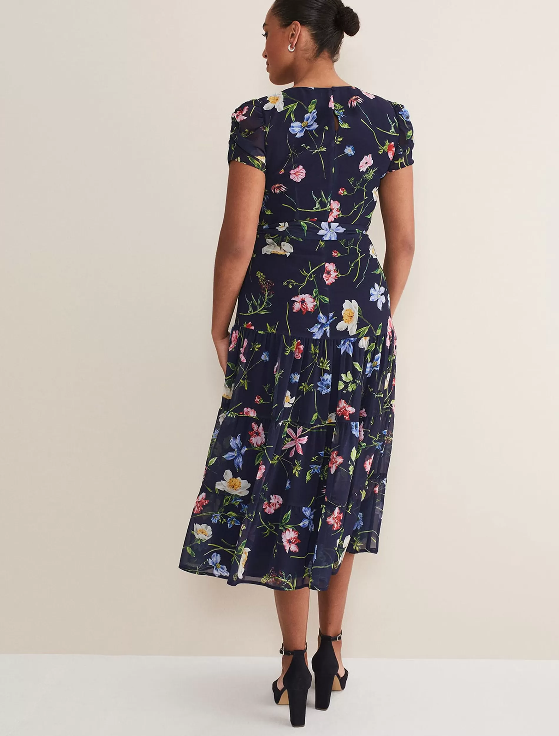 Phase Eight Lola Floral Tiered Midi Dress Navy/Multi Sale