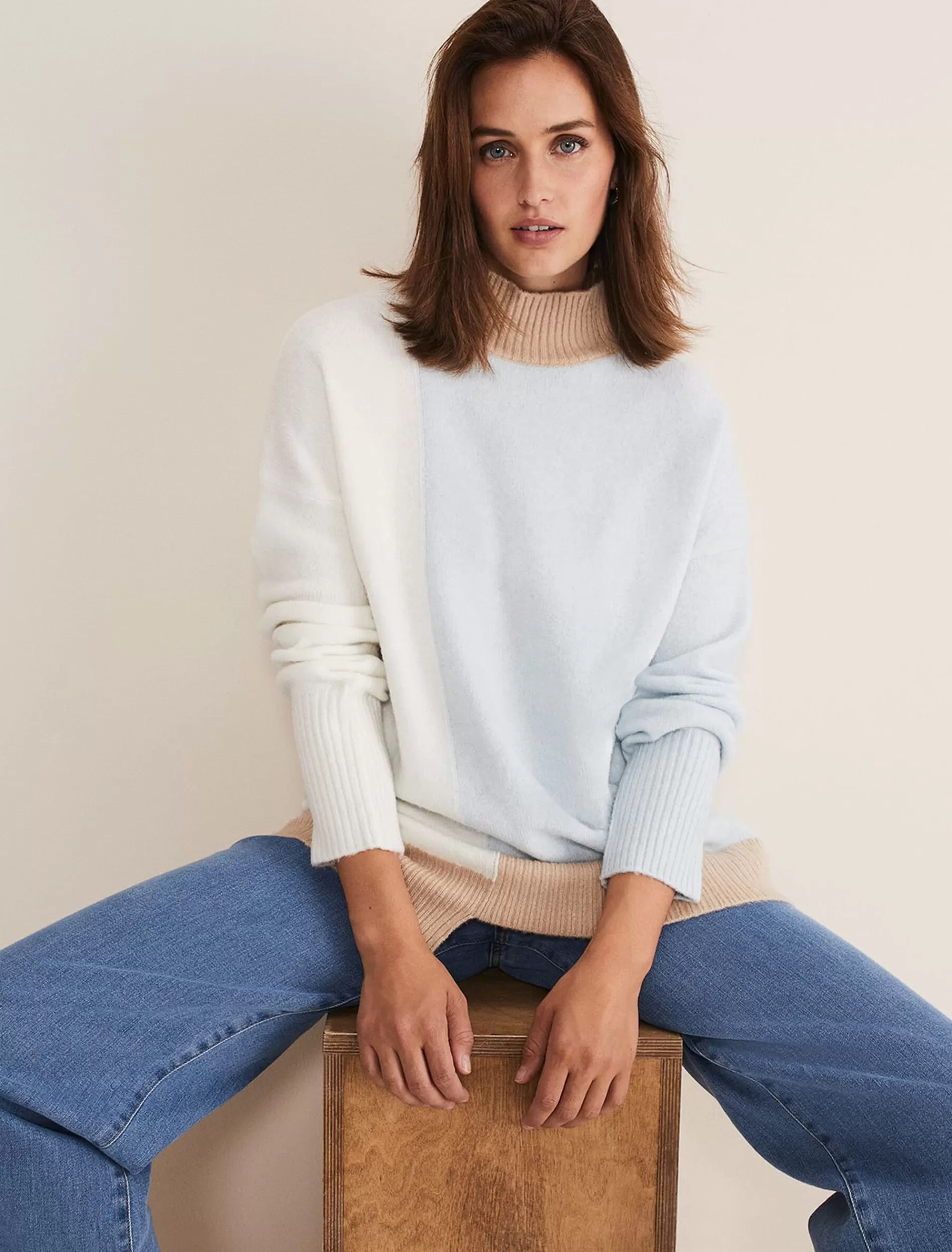 Phase Eight Mariella Cosy Asymmetric Jumper Ice Blue Clearance