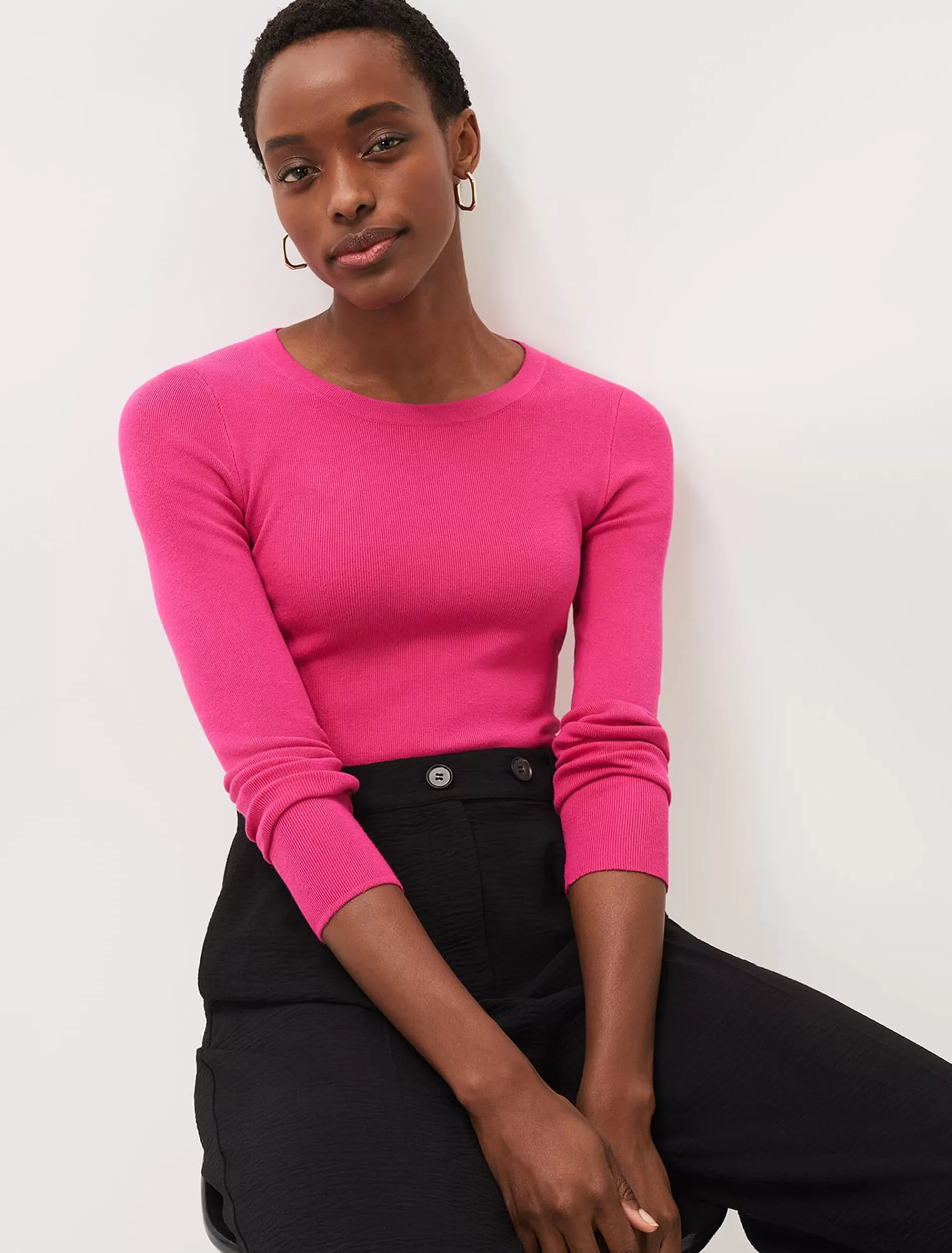 Phase Eight Molla Crew Neck Jumper Hot Pink Outlet