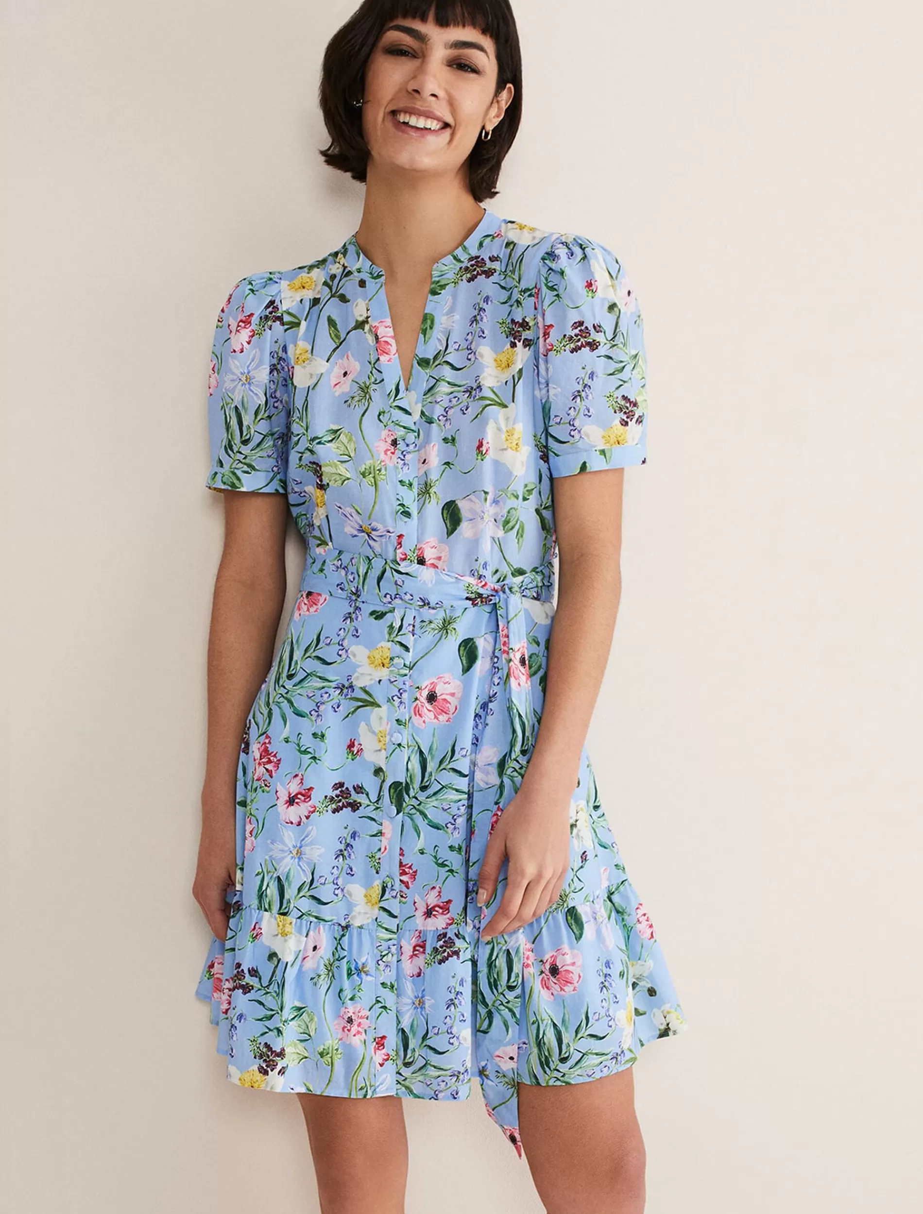 Phase Eight Velma Cotton Floral Mini Dress Blue Best Sale