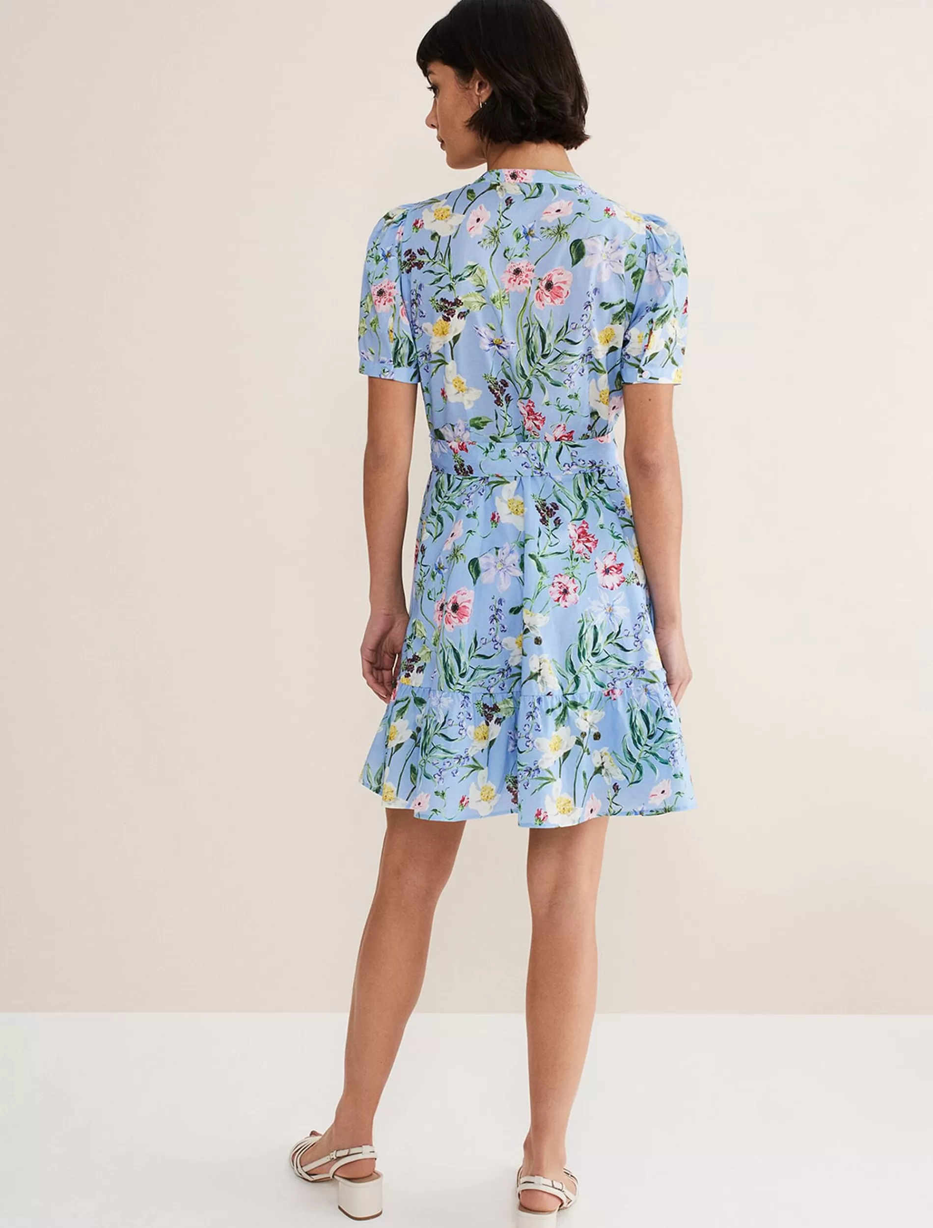 Phase Eight Velma Cotton Floral Mini Dress Blue Best Sale