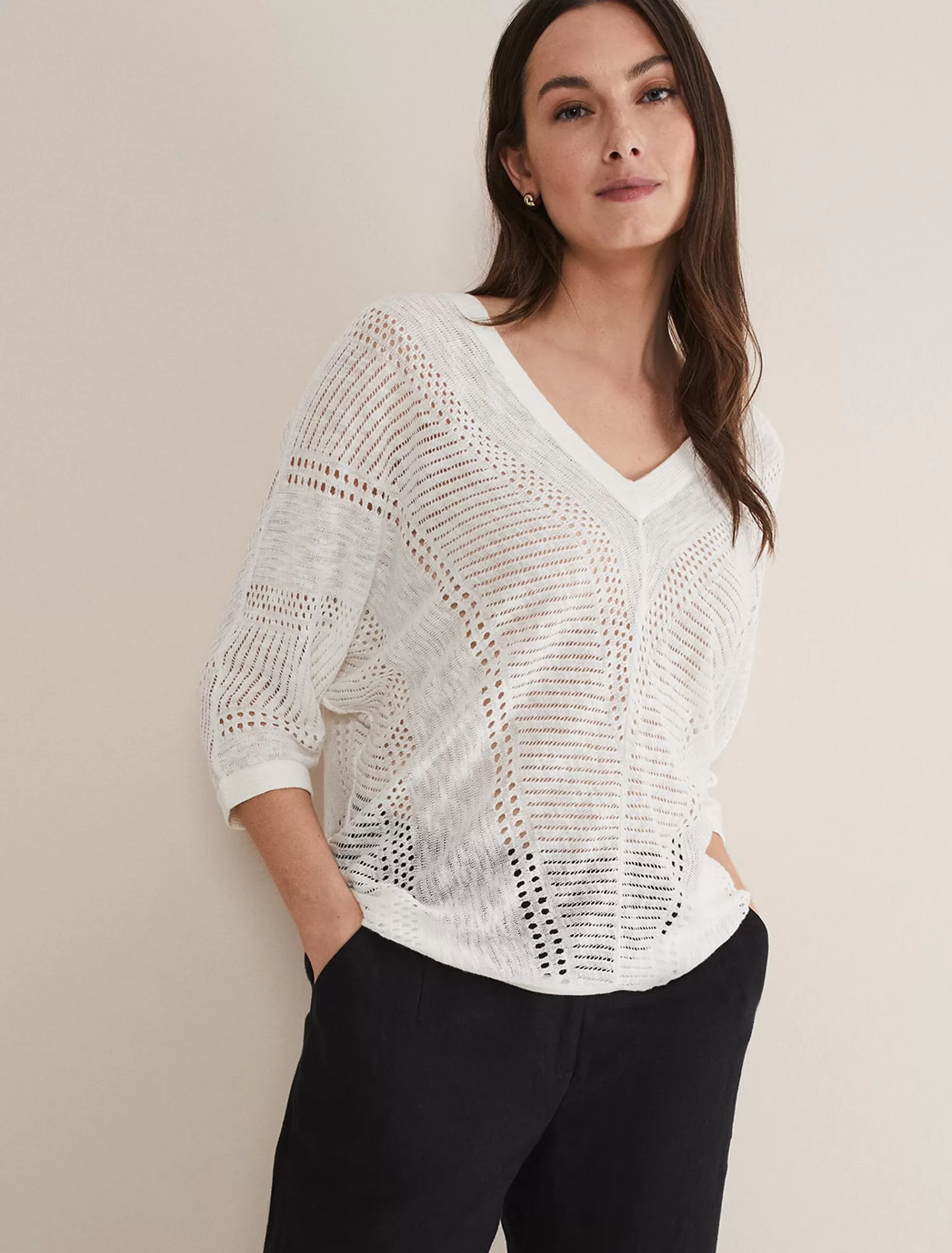 Phase Eight Vera Pointelle Stitch Jumper Ivory Cheap