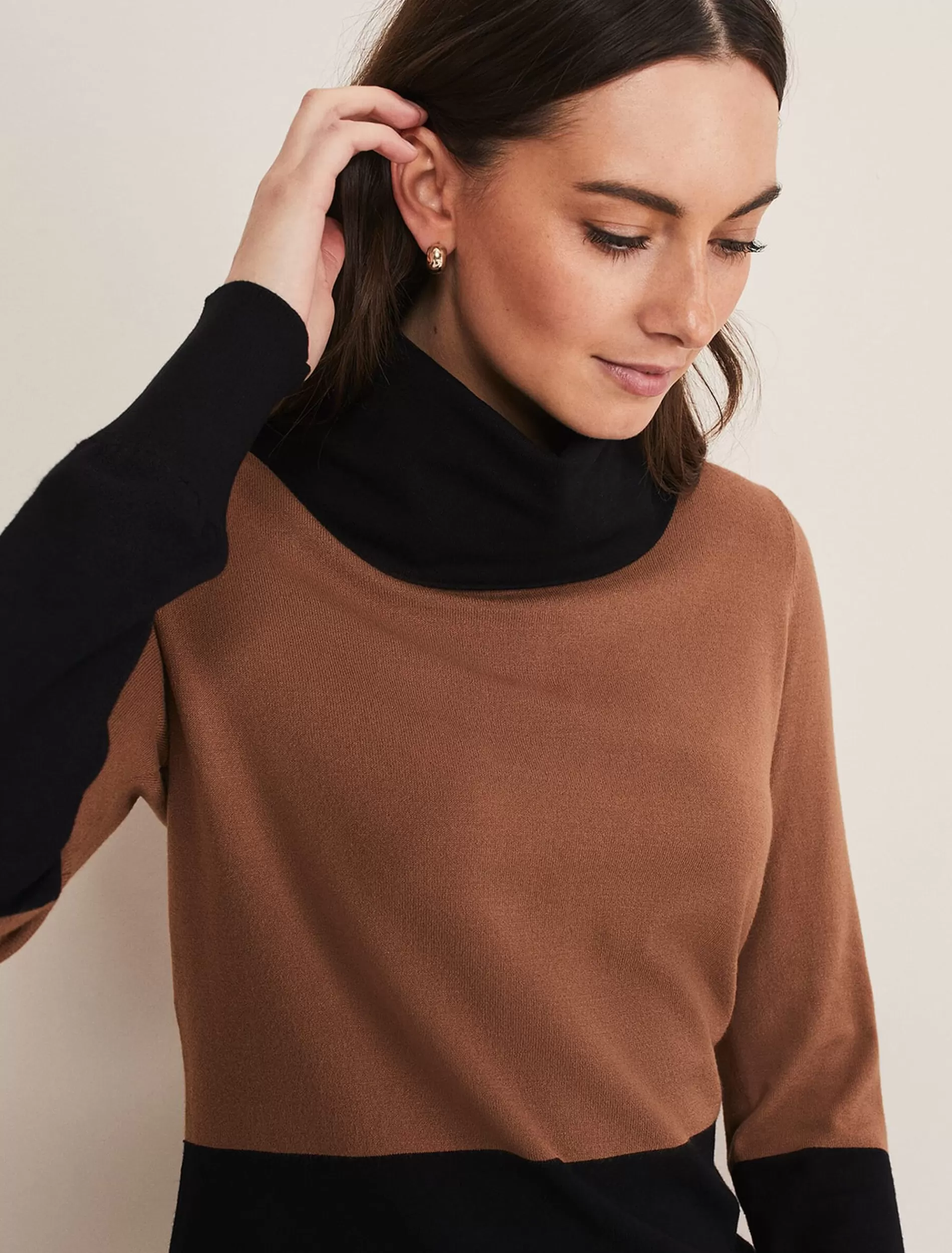 Phase Eight Zasha Colourblock Cowl Neck Jumper Amber/Black Best