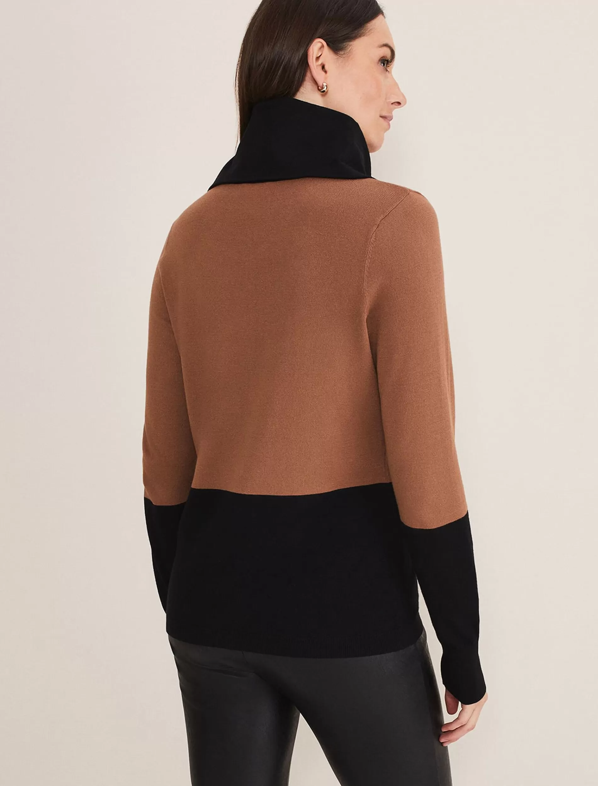 Phase Eight Zasha Colourblock Cowl Neck Jumper Amber/Black Best