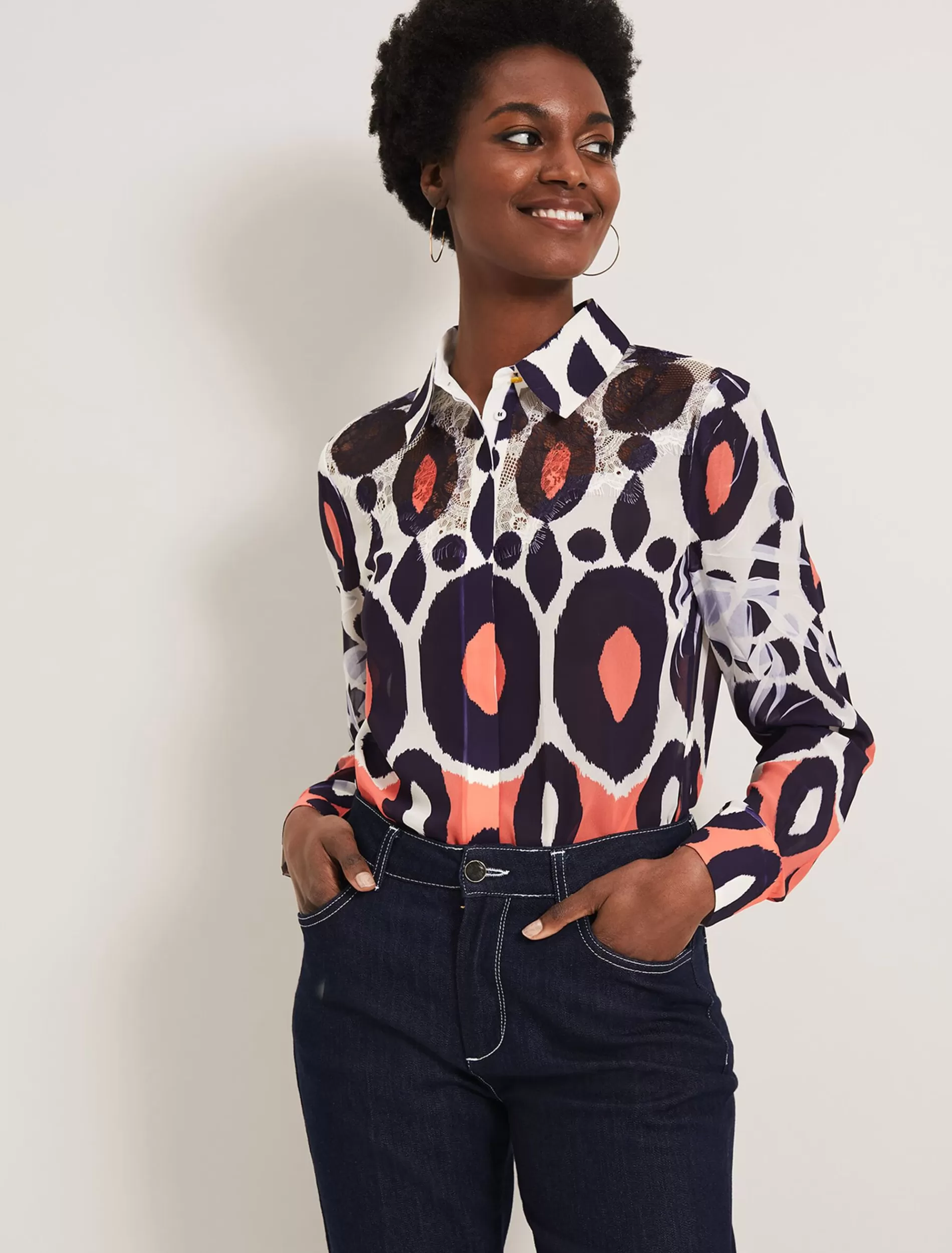 Phase Eight Zuri Print Blouse Orange/Multi Clearance